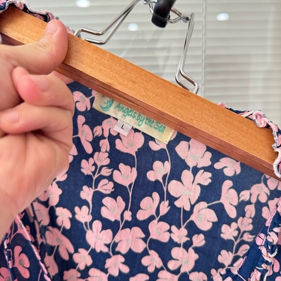 Angels By the Sea Floral Blue Pink Sleeveless Single Tier Button Front Dress L - Picture 5 of 8